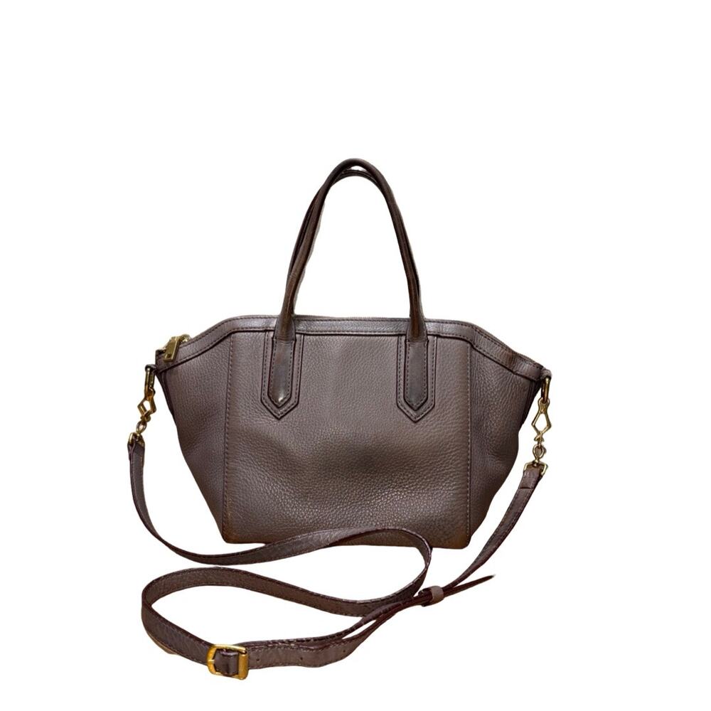 J. Crew Tartine Gray Taupe Pebbled Leather Satchel Bag